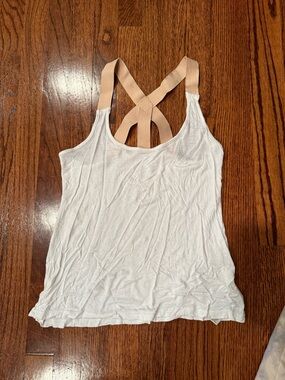 White Tank Top with Nude Cross-Back Straps